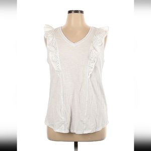NWT Terra&Sky White Sleeveles Tank Top with ruffles Size 0X 51% cotton 49% modal